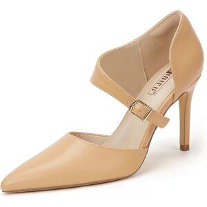 Women's Nude Pu High Stiletto Heels Pumps Pointed Buckle Comfortable Shoes